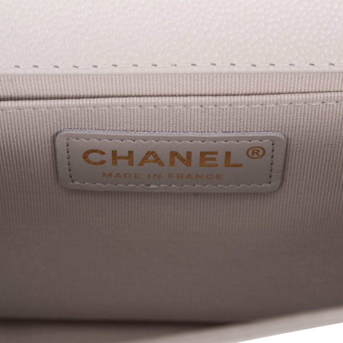 Chanel Medium Boy Bag Gray Quilted Caviar Light Gold Hardware
