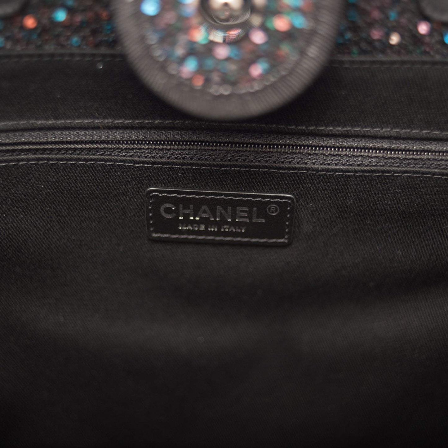 Chanel Large Deauville Shopping Tote Blue Sequin Boucle Silver Hardware