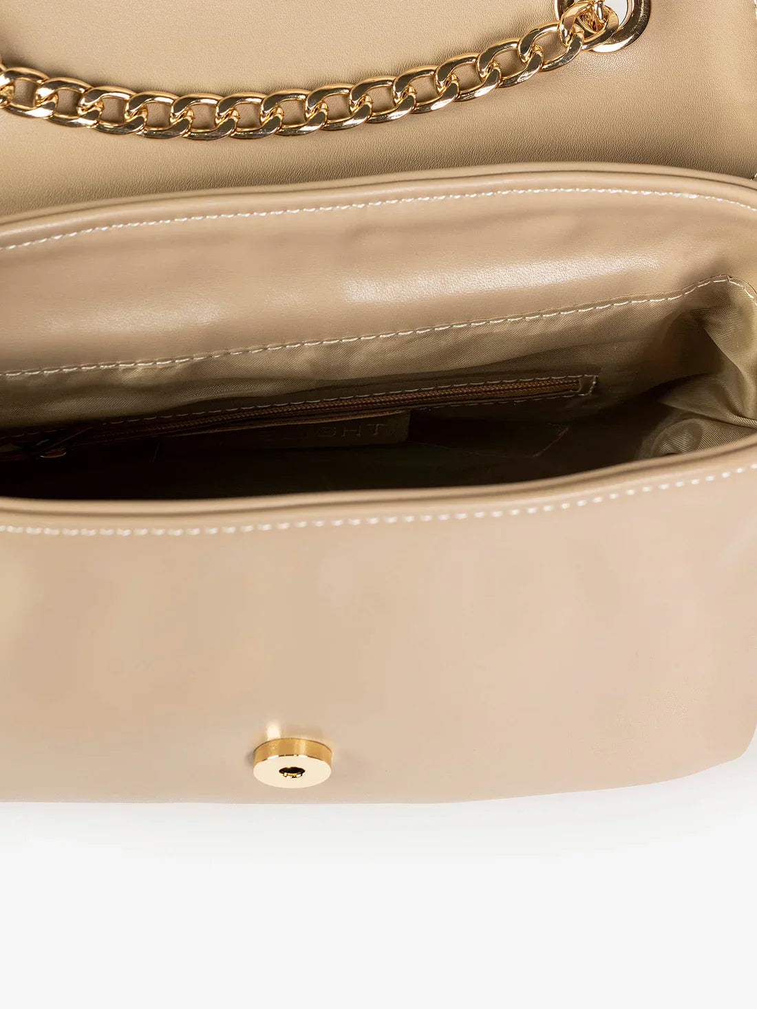 Snake Textured Flap Clutch with Brooch – Beige - Exclusu