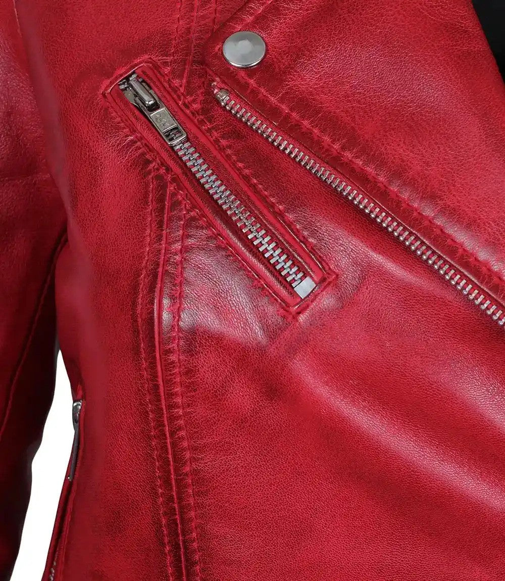 Women's Red Biker Leather Jacket
