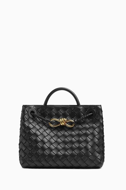 Bottega Veneta Small Andiamo Intrecciato Leather Top-Handle Black Bag
