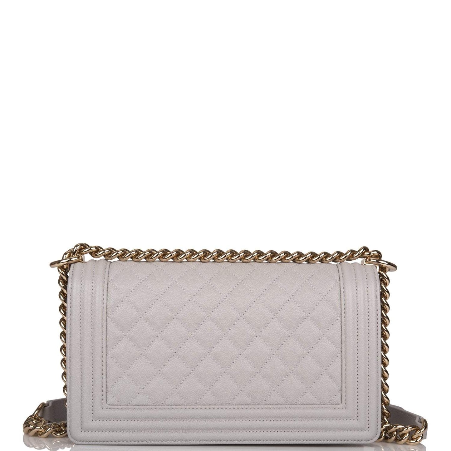 Chanel Medium Boy Bag Gray Quilted Caviar Light Gold Hardware