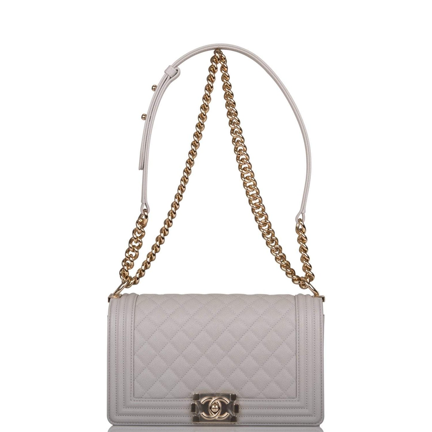 Chanel Medium Boy Bag Gray Quilted Caviar Light Gold Hardware