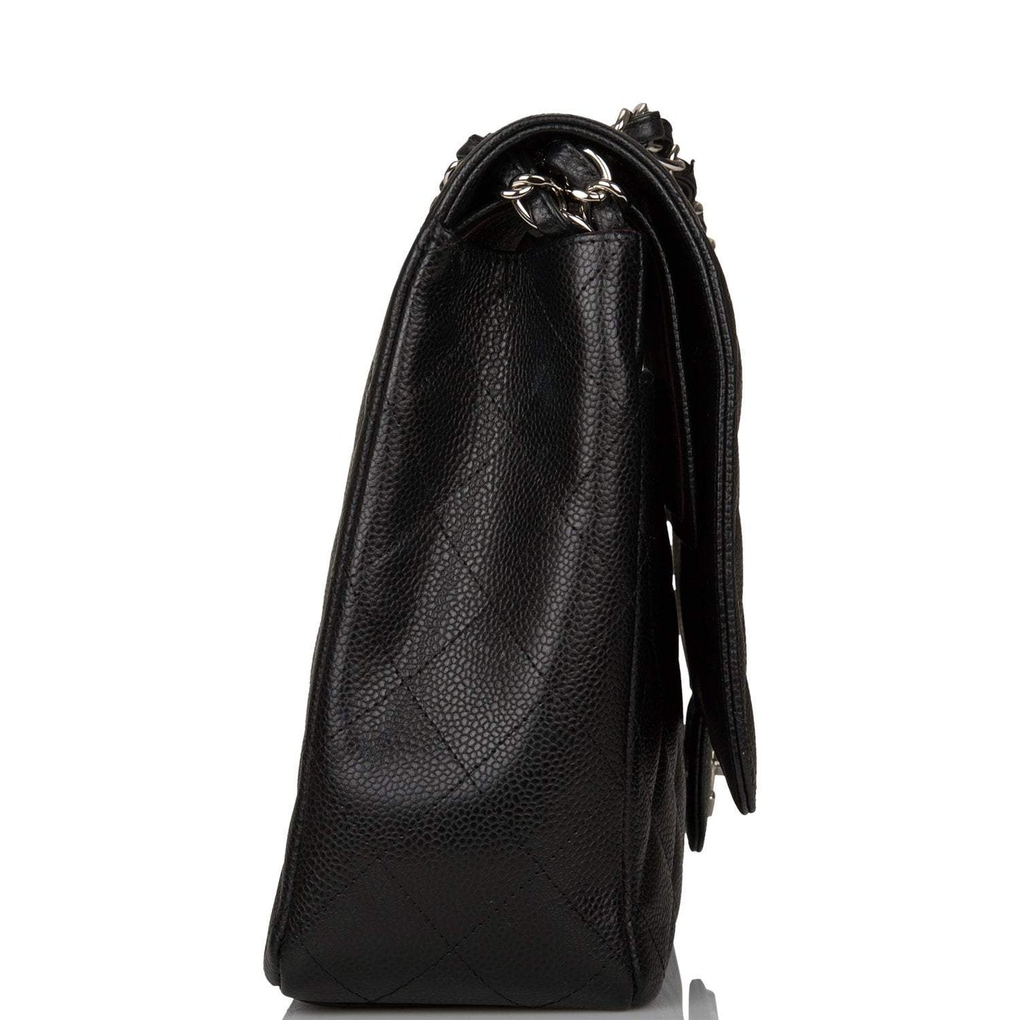 Chanel Maxi Classic Double Flap Bag Black Quilted Caviar Silver Hardware