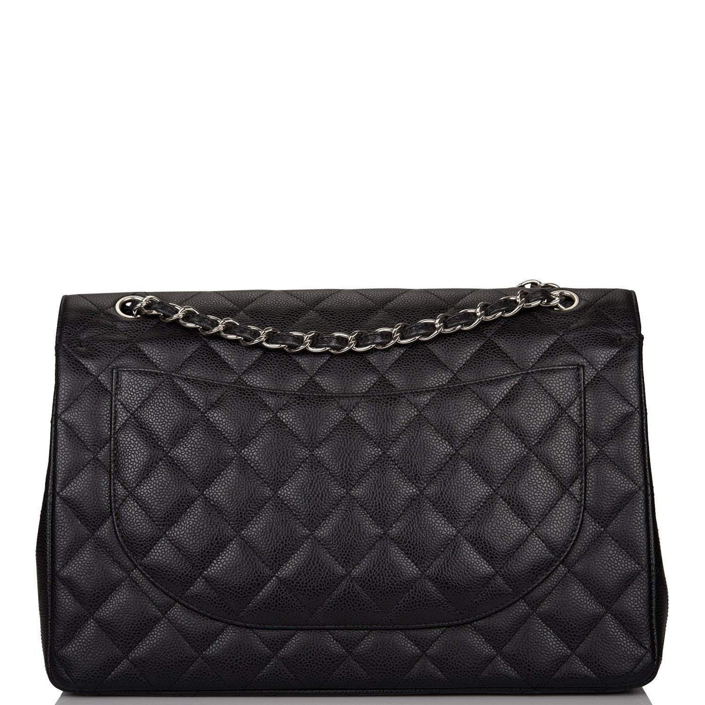 Chanel Maxi Classic Double Flap Bag Black Quilted Caviar Silver Hardware