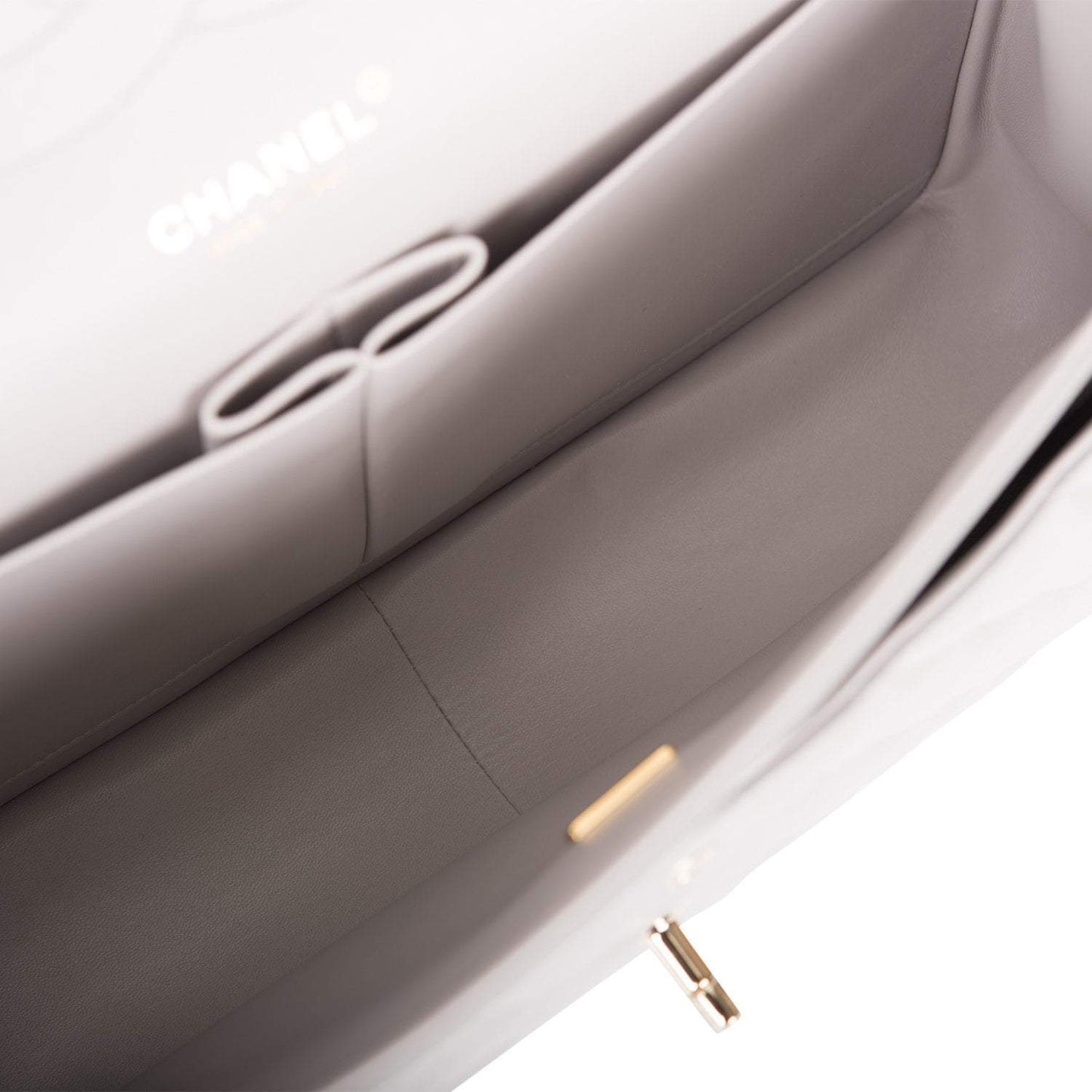 Chanel Light Gray Quilted Caviar Jumbo Classic Double Flap Bag Light Gold Hardware