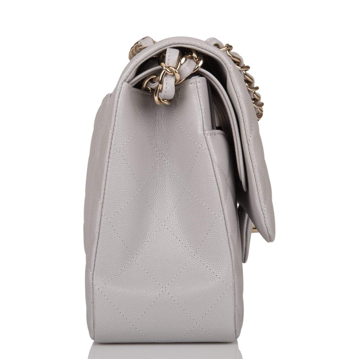 Chanel Light Gray Quilted Caviar Jumbo Classic Double Flap Bag Light Gold Hardware