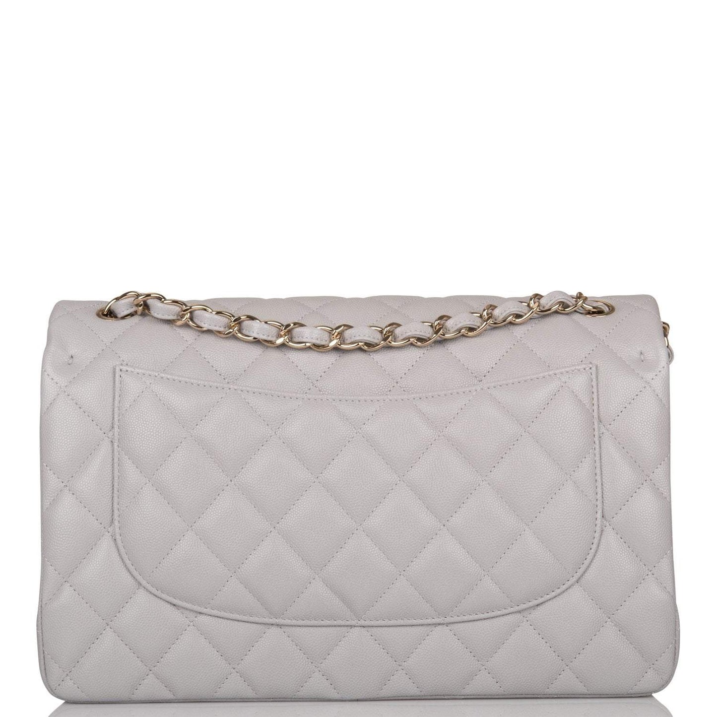 Chanel Light Gray Quilted Caviar Jumbo Classic Double Flap Bag Light Gold Hardware