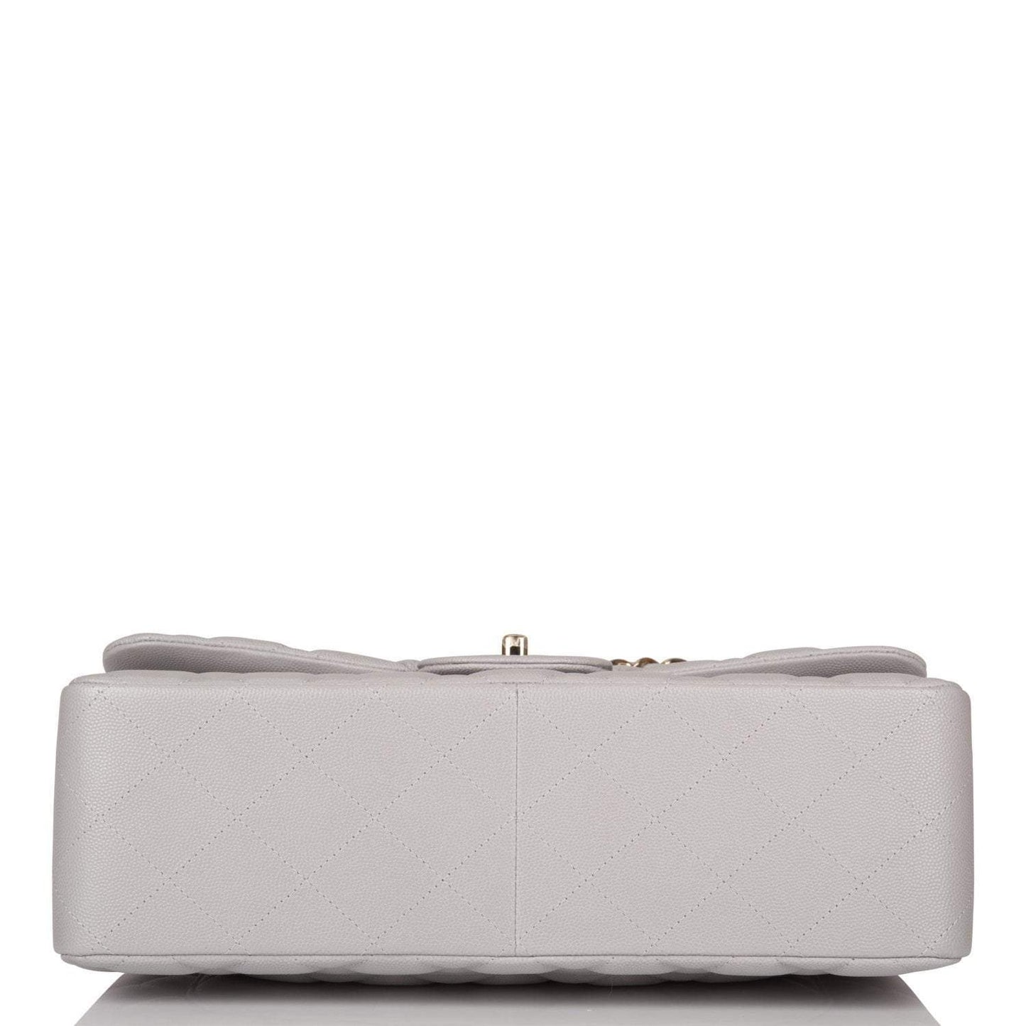 Chanel Light Gray Quilted Caviar Jumbo Classic Double Flap Bag Light Gold Hardware