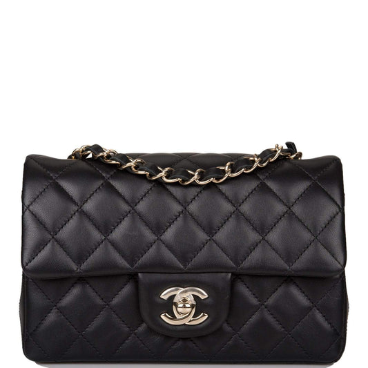 Chanel Mini Rectangular Flap Bag Black Lambskin Light Gold Hardware