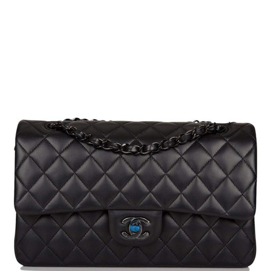 Chanel Medium Classic Double Flap Bag SO Black Lambskin Quilted Black Hardware