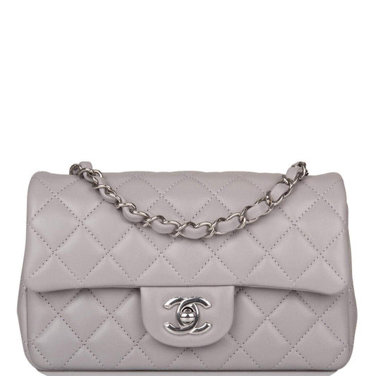 Chanel Light Gray Quilted Lambskin Rectangular Mini Classic Flap Bag Silver Hardware