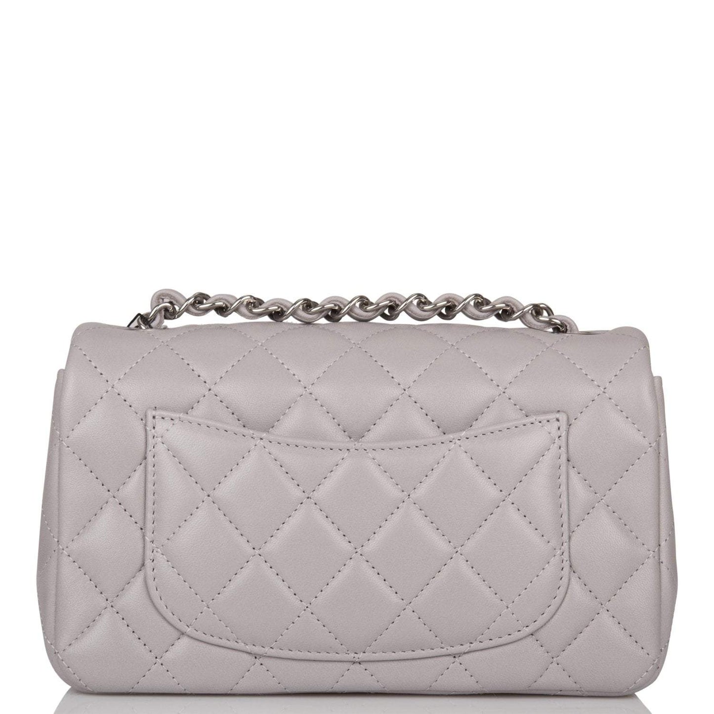 Chanel Light Gray Quilted Lambskin Rectangular Mini Classic Flap Bag Silver Hardware