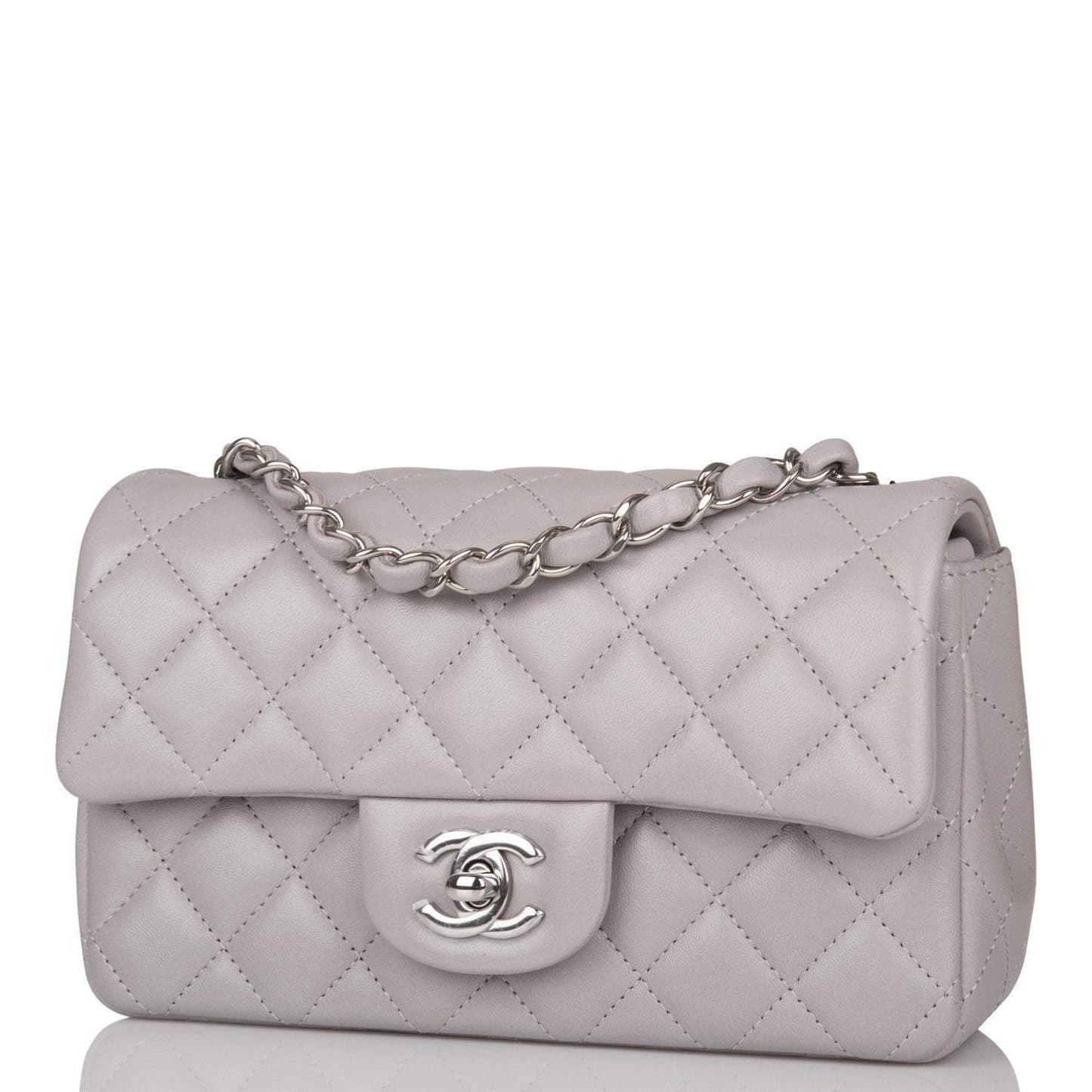 Chanel Light Gray Quilted Lambskin Rectangular Mini Classic Flap Bag Silver Hardware