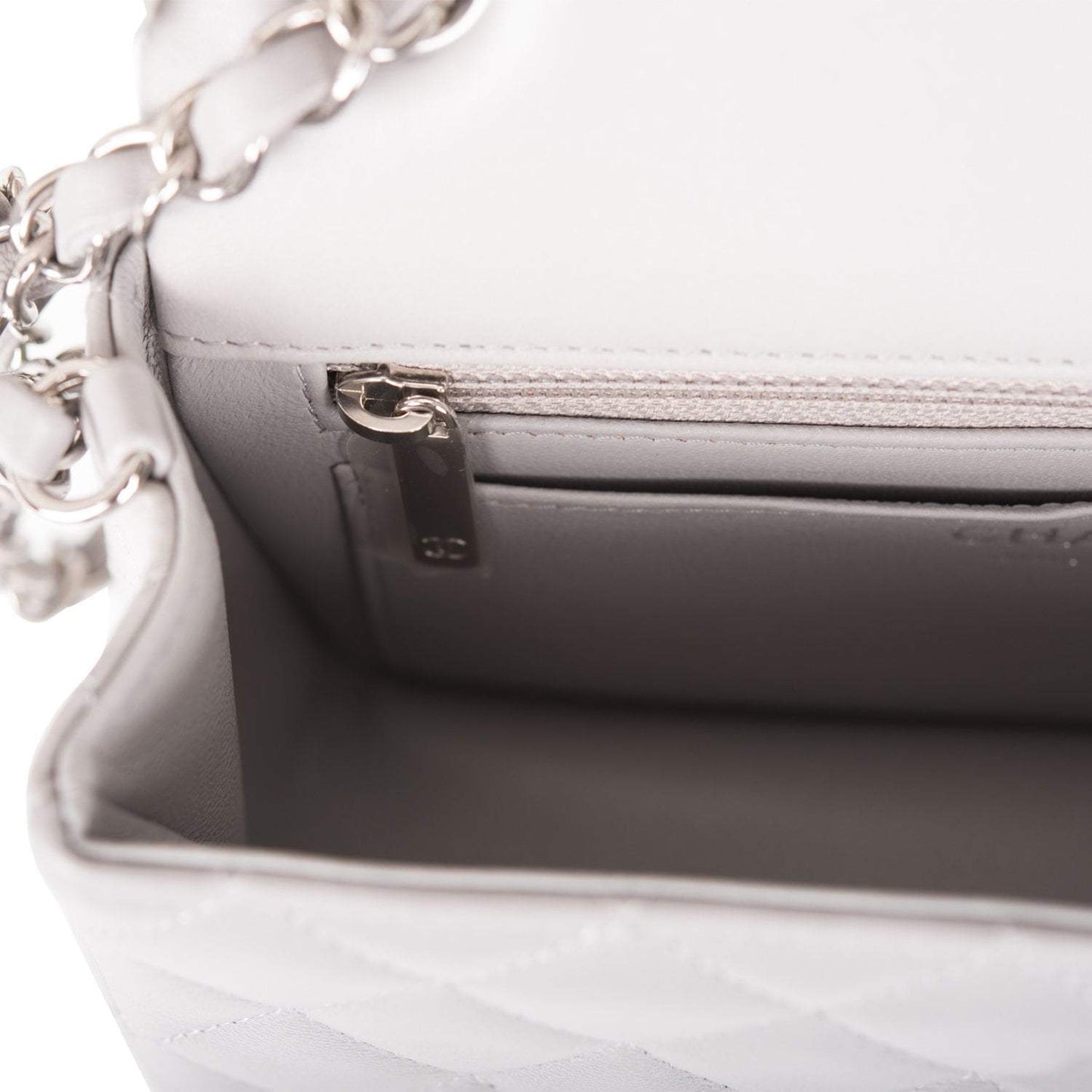 Chanel Light Gray Quilted Lambskin Rectangular Mini Classic Flap Bag Silver Hardware