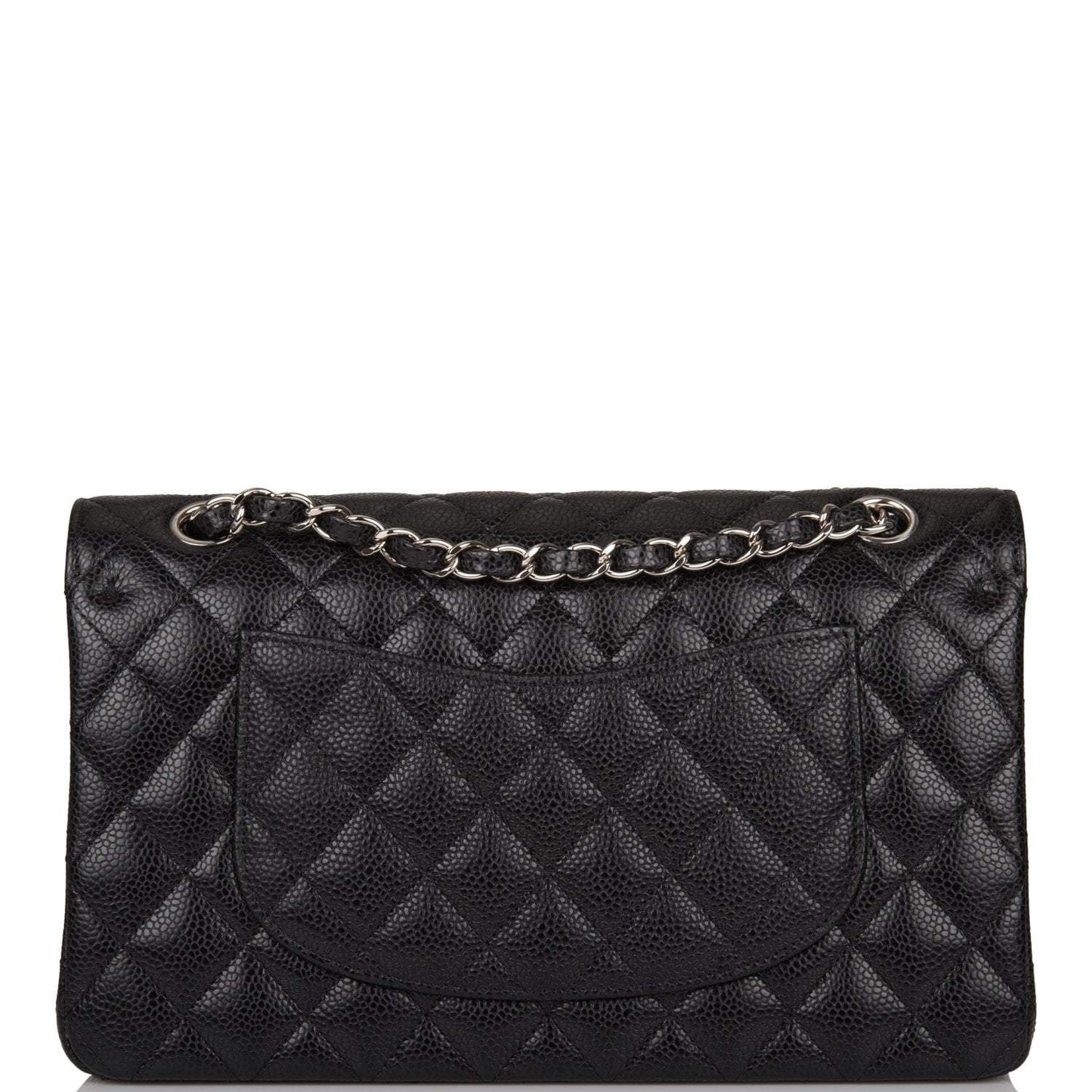 Chanel Medium Classic Double Flap Bag Black Quilted Caviar Silver Hardware