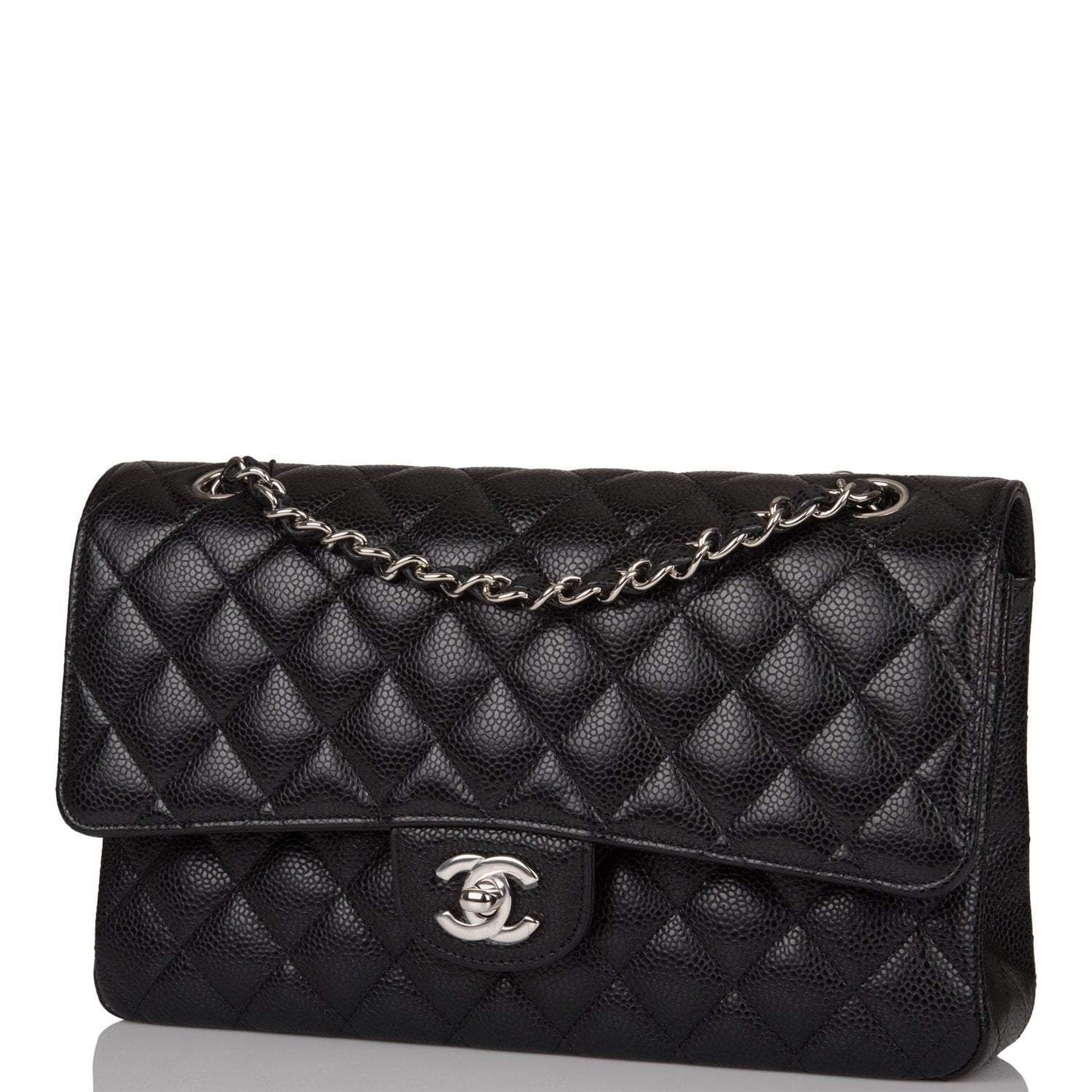 Chanel Medium Classic Double Flap Bag Black Quilted Caviar Silver Hardware