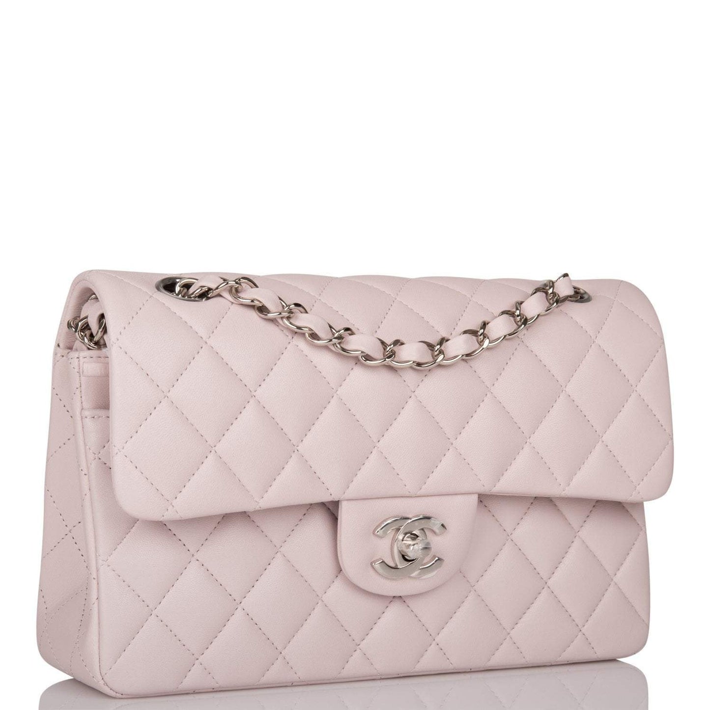Chanel Small Classic Double Flap Bag Light Purple Lambskin Silver Hardware