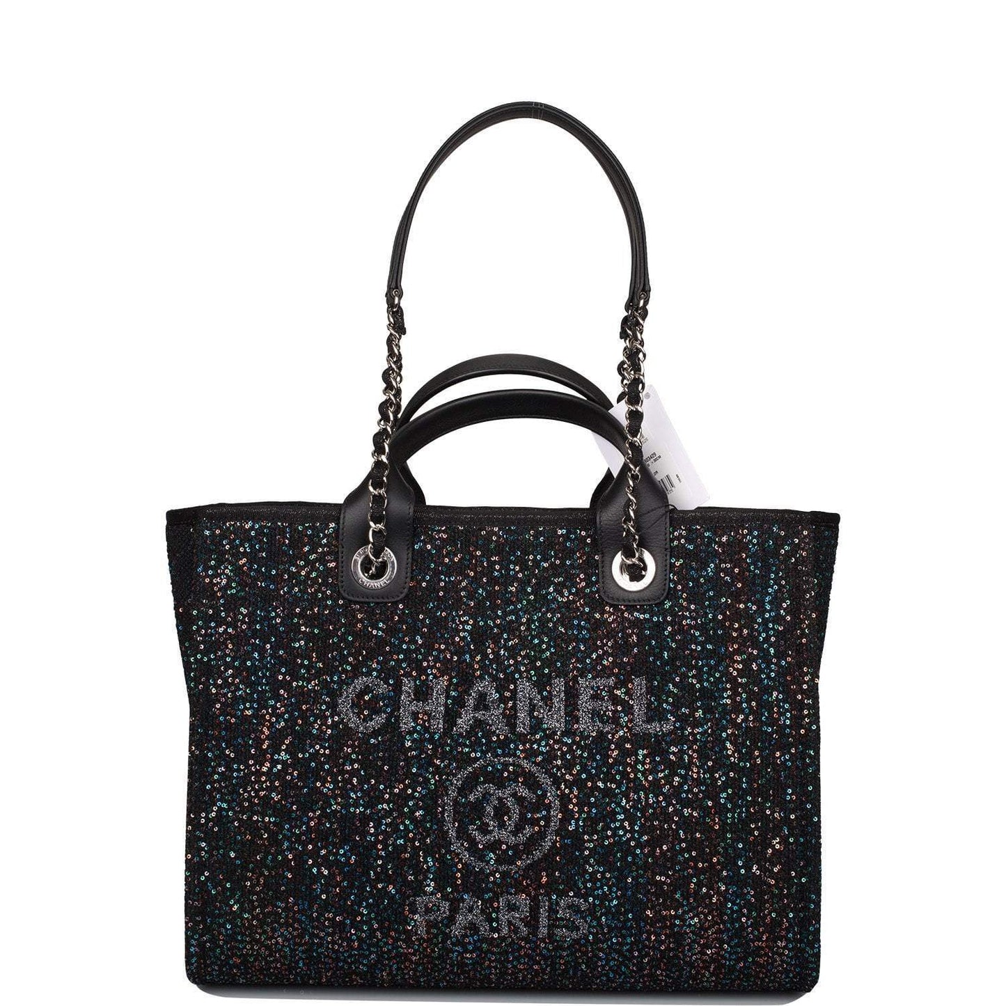 Chanel Large Deauville Shopping Tote Blue Sequin Boucle Silver Hardware
