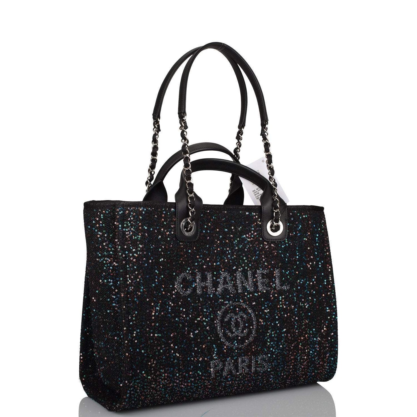 Chanel Large Deauville Shopping Tote Blue Sequin Boucle Silver Hardware