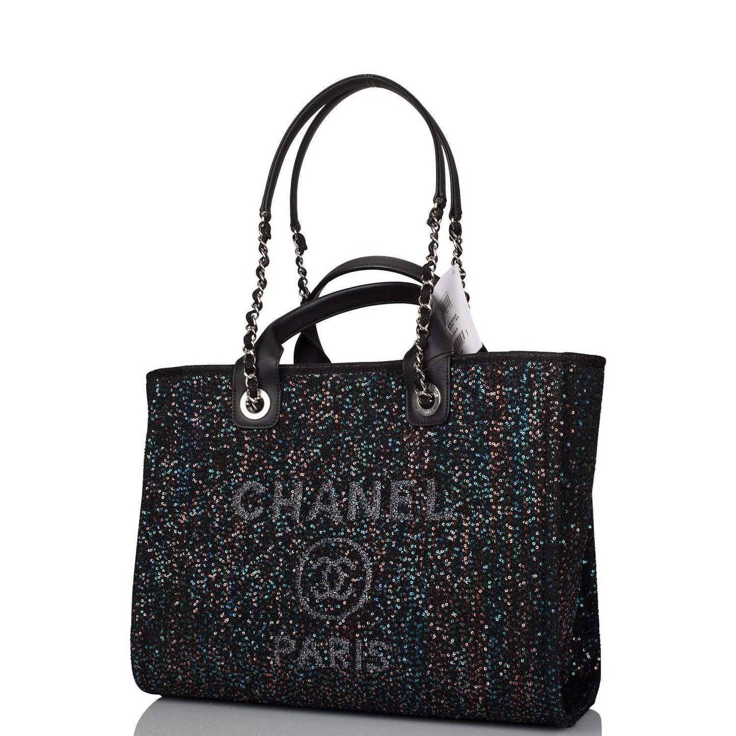 Chanel Large Deauville Shopping Tote Blue Sequin Boucle Silver Hardware