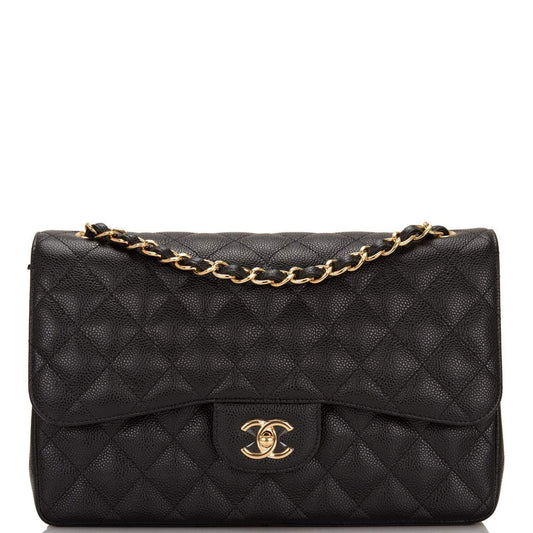 Chanel Jumbo Classic Double Flap Bag Black Caviar Gold Hardware