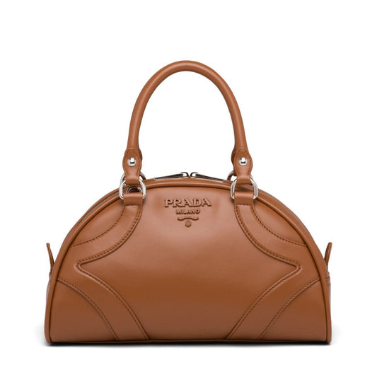 Prada Soft Calfskin Monochrome Bowling Bag Cognac