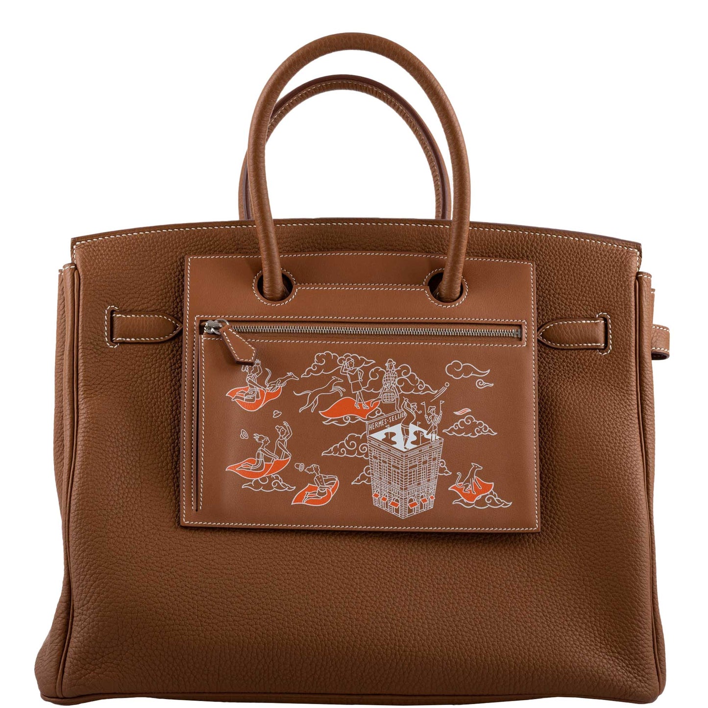 Hermes Birkin Pochette Backpocket Printed Gold Swift with Palladium Hardware - 2021, Z