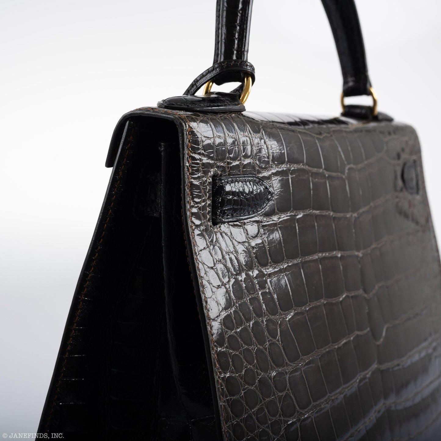 Hermes Kelly 28 Sellier Miel, Graphite & Black Alligator with Gold Hardware - 1995, Y Circle
