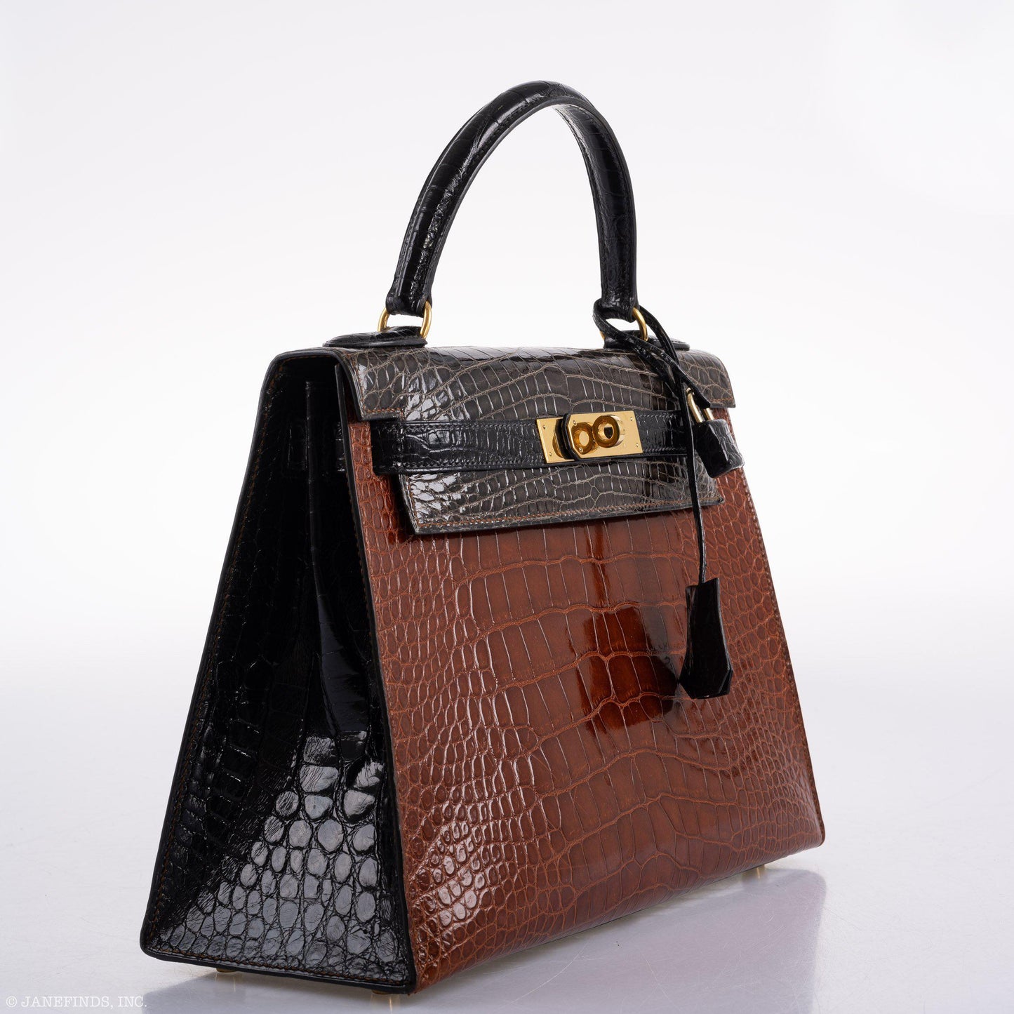 Hermes Kelly 28 Sellier Miel, Graphite & Black Alligator with Gold Hardware - 1995, Y Circle