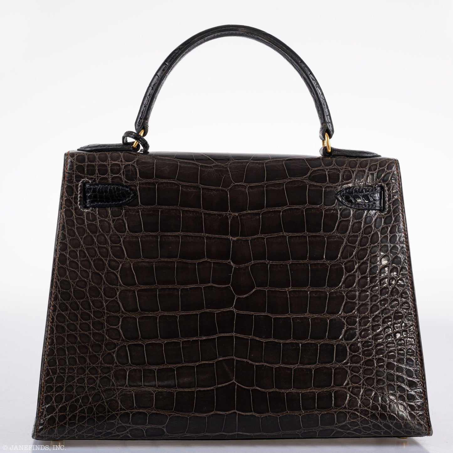 Hermes Kelly 28 Sellier Miel, Graphite & Black Alligator with Gold Hardware - 1995, Y Circle
