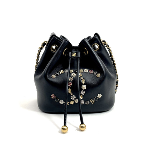 Chanel Logo Charm CC Lambskin Drawstring Bucket Bag