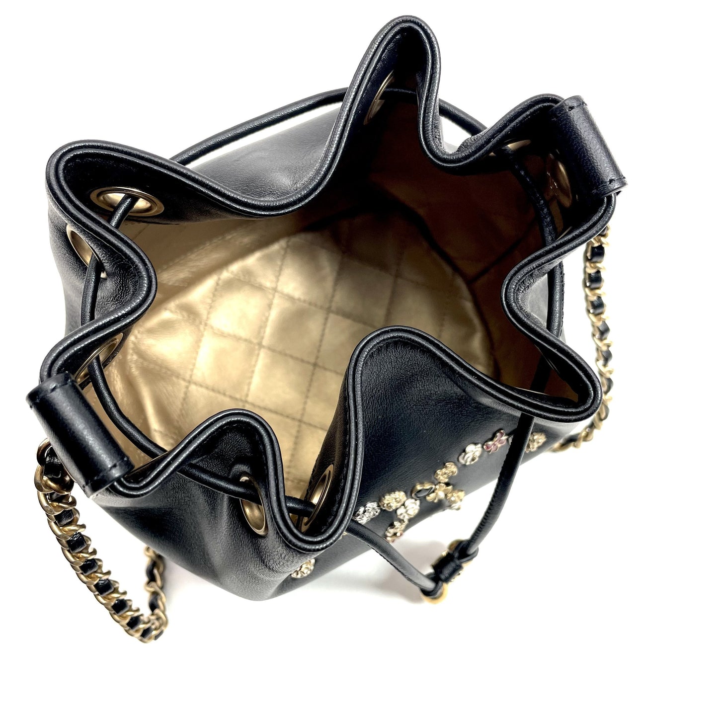 Chanel Logo Charm CC Lambskin Drawstring Bucket Bag