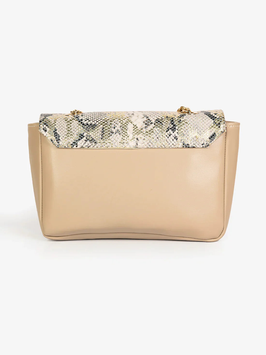 Snake Textured Flap Clutch with Brooch – Beige - Exclusu