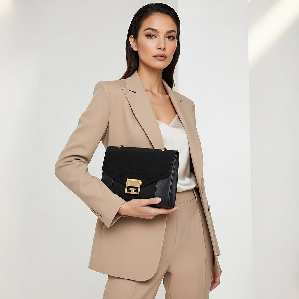 Classic Clutch with Brooch – Black