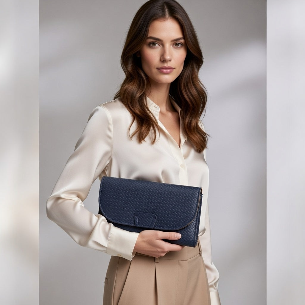 Textured Flap Wallet – Navy